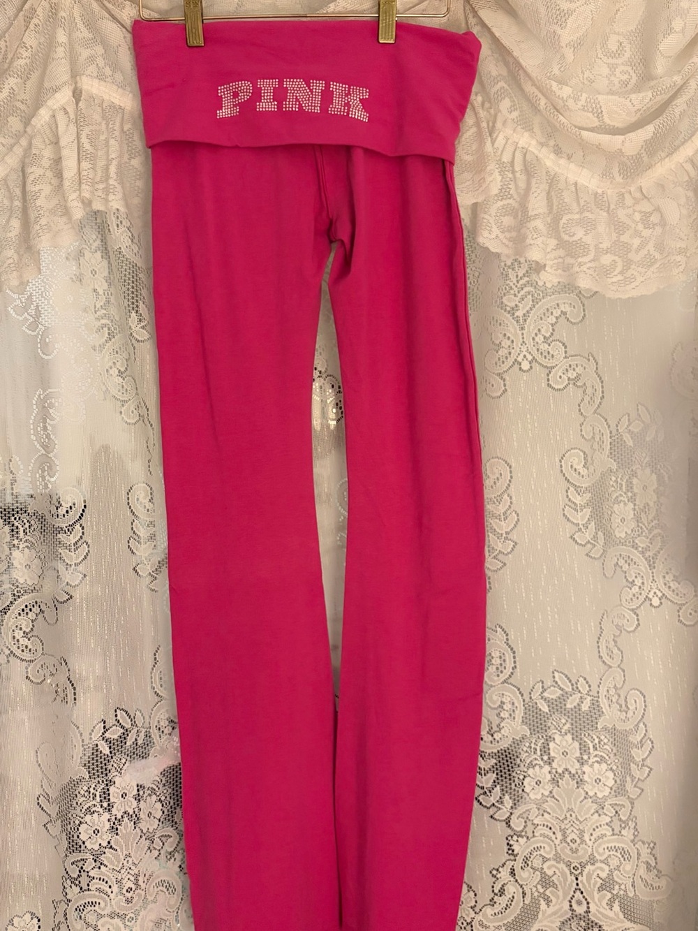 PINK Victoria's Secret Fold-Over Waist Yoga Pants - Hot Pink